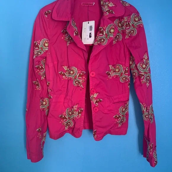 Johnny Was Hot Pink Emroidered Floral Blazer Jacket NWT Size XS